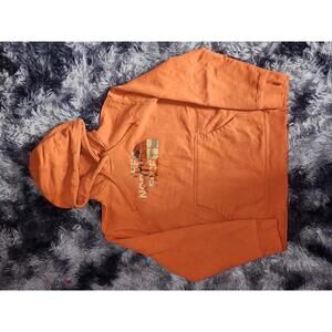 THE NORTH FACE WOMENS SWEATER LARGE ORANGE HOODIE FLEECE PULLOVER BIG LOGO